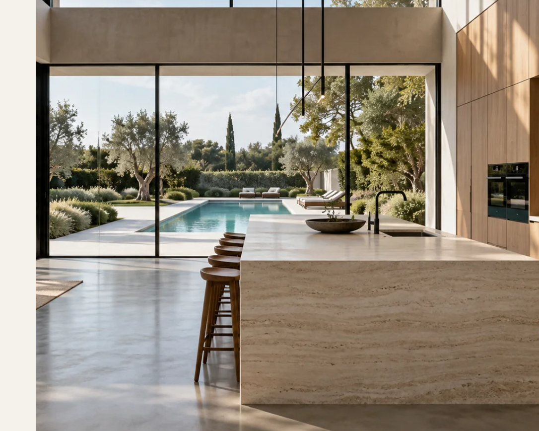 Cocina abierta con materiales de calidad